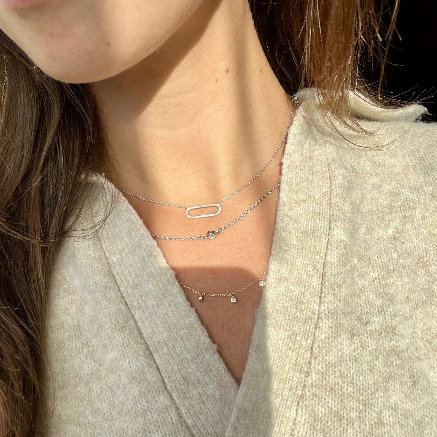 14K Gold Paperclip Diamond Necklace 16"