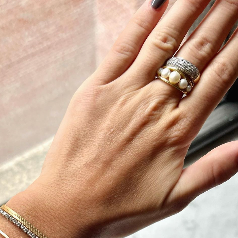 Gold Bubble Pave Diamond Ring