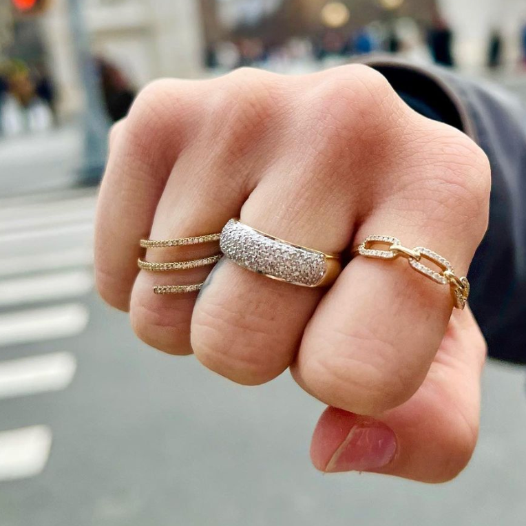 Gold Bubble Pave Diamond Ring